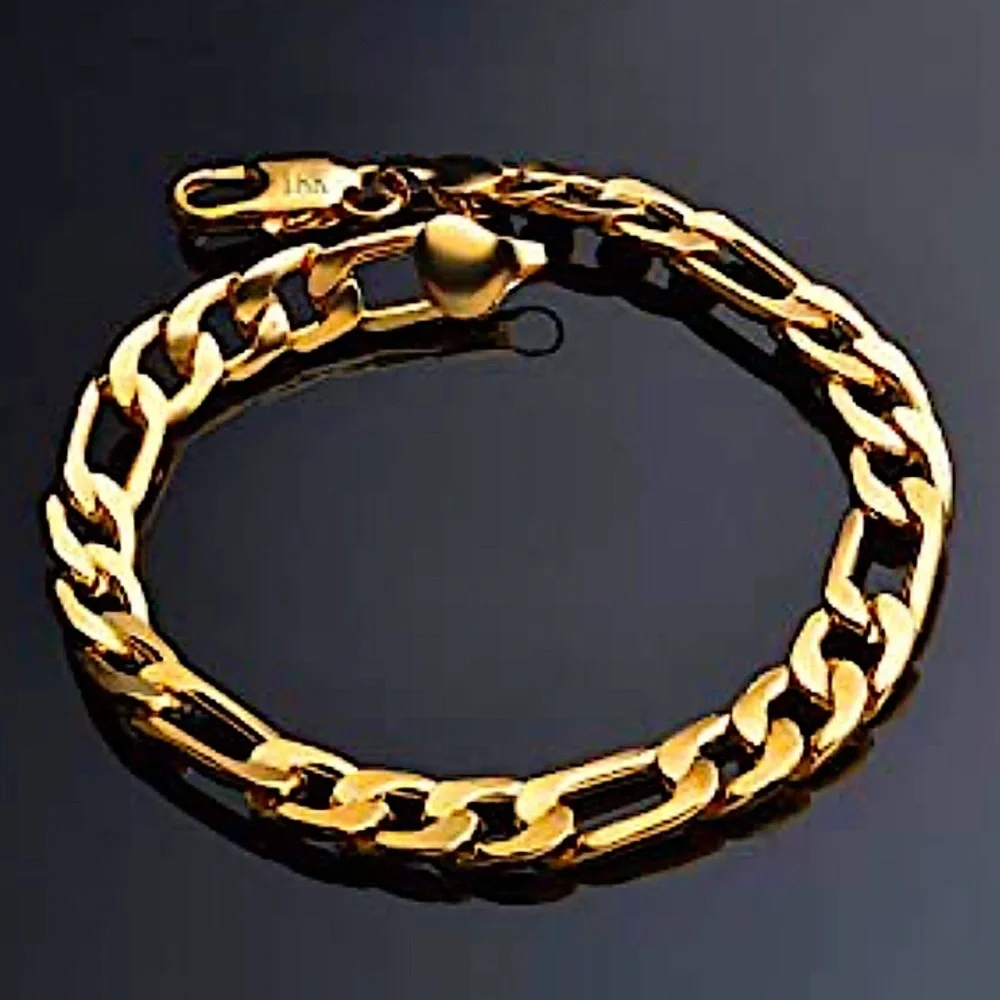 GOLD CUBAN FIGARO CHAIN LINK 8MM UNISEX 18K BRACELET